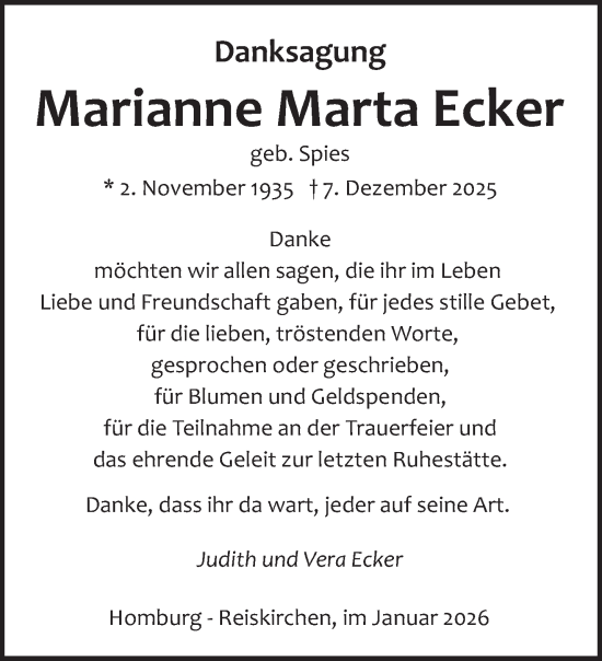 Traueranzeige von Marianne Marta Ecker von saarbruecker_zeitung
