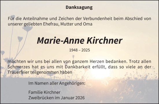 Traueranzeige von Marie-Anne Kirchner von saarbruecker_zeitung