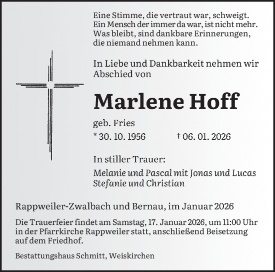 Traueranzeige von Marlene Hoff von saarbruecker_zeitung
