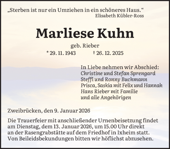 Traueranzeige von Marliese Kuhn von saarbruecker_zeitung