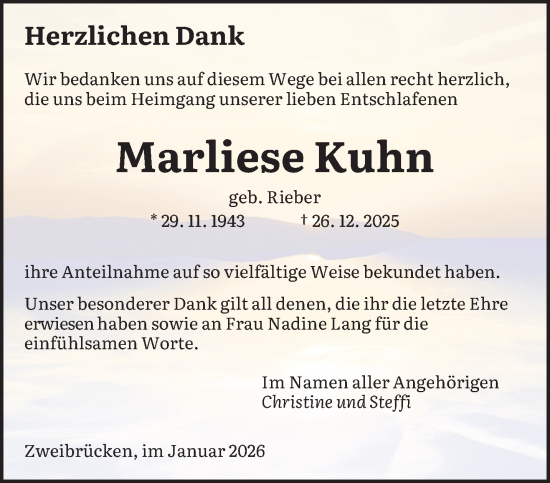 Traueranzeige von Marliese Kuhn von saarbruecker_zeitung