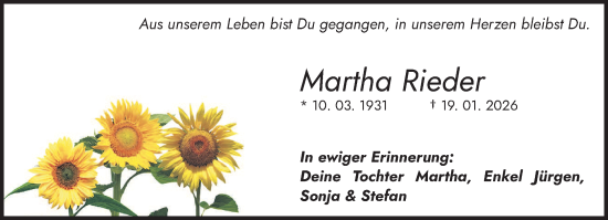 Traueranzeige von Martha Rieder von saarbruecker_zeitung