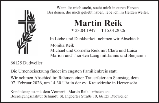 Traueranzeige von Martin Reik von saarbruecker_zeitung