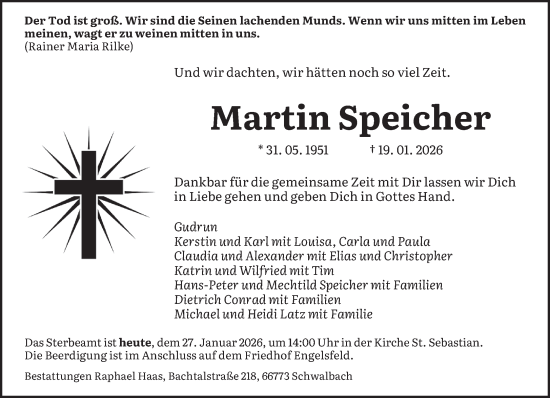 Traueranzeige von Martin Speicher von saarbruecker_zeitung