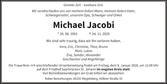 Traueranzeige von Michael Jacobi von saarbruecker_zeitung