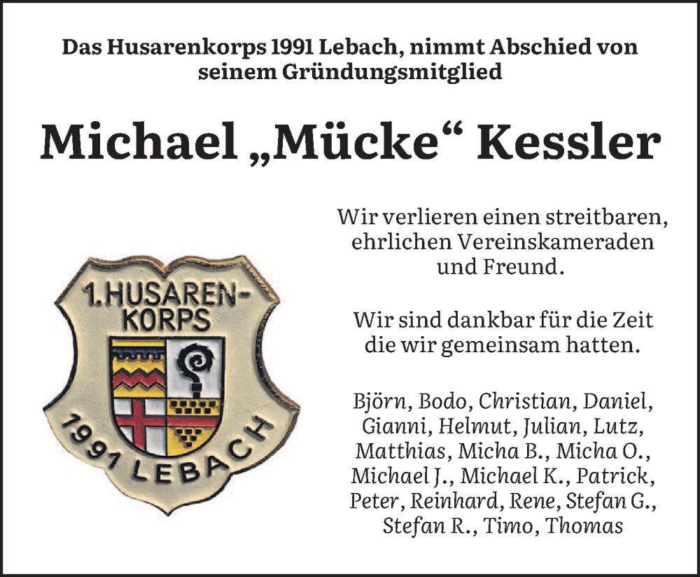  Traueranzeige für Michael Kessler vom 31.01.2026 aus saarbruecker_zeitung