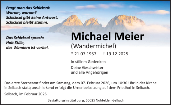 Traueranzeige von Michael Meier von saarbruecker_zeitung