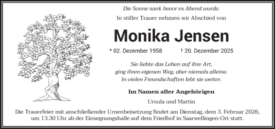 Traueranzeige von Monika Jensen von saarbruecker_zeitung