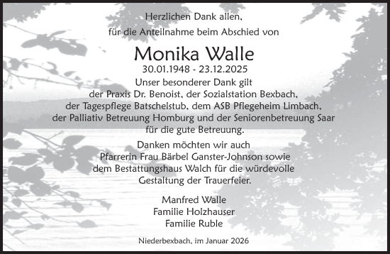 Traueranzeige von Monika Walle von saarbruecker_zeitung