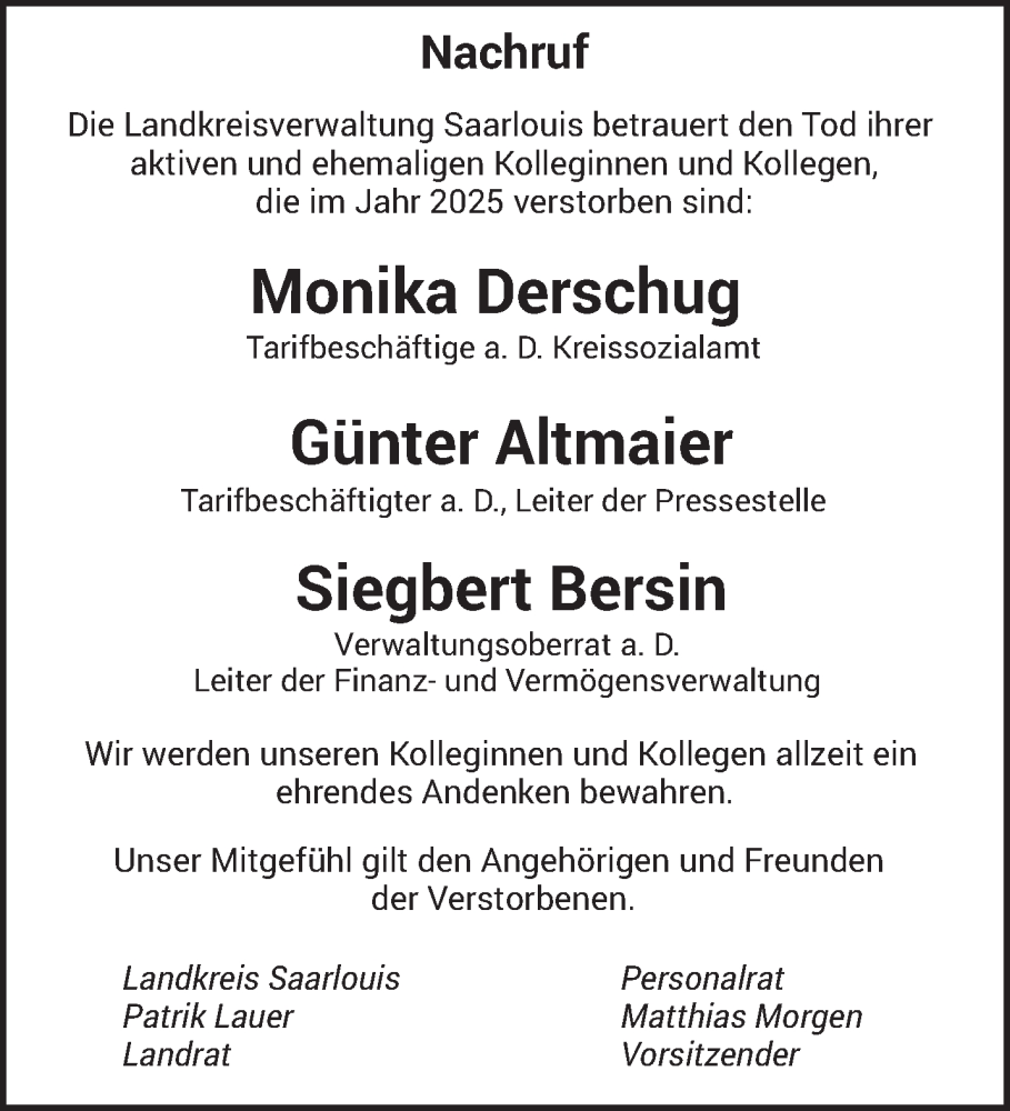  Traueranzeige für Nachruf  vom 17.01.2026 aus saarbruecker_zeitung