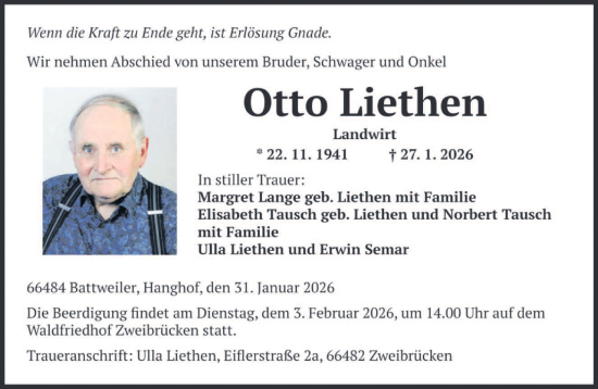 Traueranzeige von Otto Liethen von saarbruecker_zeitung