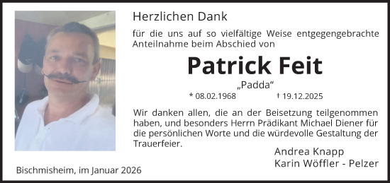 Traueranzeige von Patrick Feit von saarbruecker_zeitung