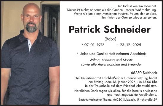 Traueranzeige von Patrick Schneider von saarbruecker_zeitung