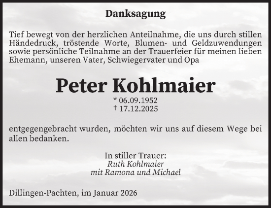 Traueranzeige von Peter Kohlmaier von saarbruecker_zeitung