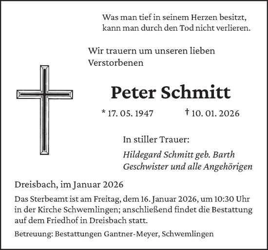 Traueranzeige von Peter Schmitt von saarbruecker_zeitung