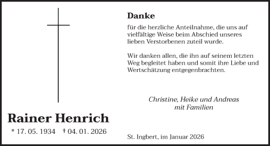 Traueranzeige von Rainer Henrich von saarbruecker_zeitung
