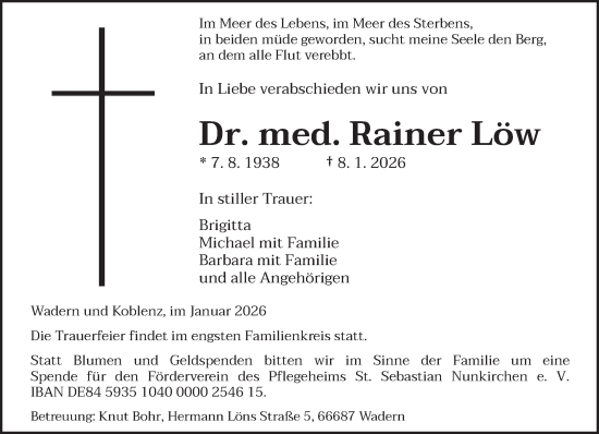 Traueranzeige von Rainer Löw von saarbruecker_zeitung