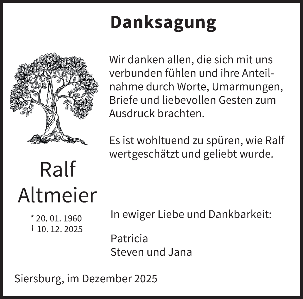  Traueranzeige für Ralf Altmeier vom 31.12.2025 aus saarbruecker_zeitung