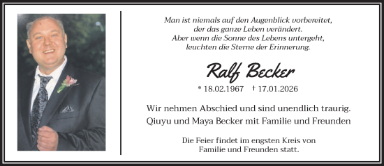 Traueranzeige von Ralf Becker von saarbruecker_zeitung
