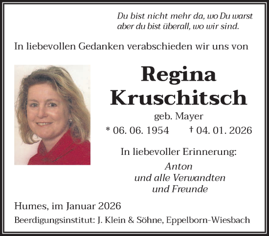 Traueranzeige von Regina Kruschitsch von saarbruecker_zeitung