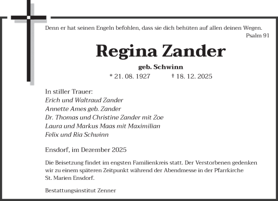 Traueranzeige von Regina Zander von saarbruecker_zeitung