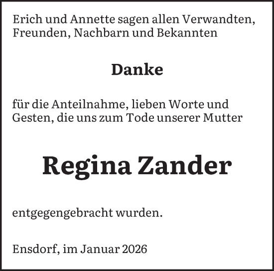 Traueranzeige von Regina Zander von saarbruecker_zeitung