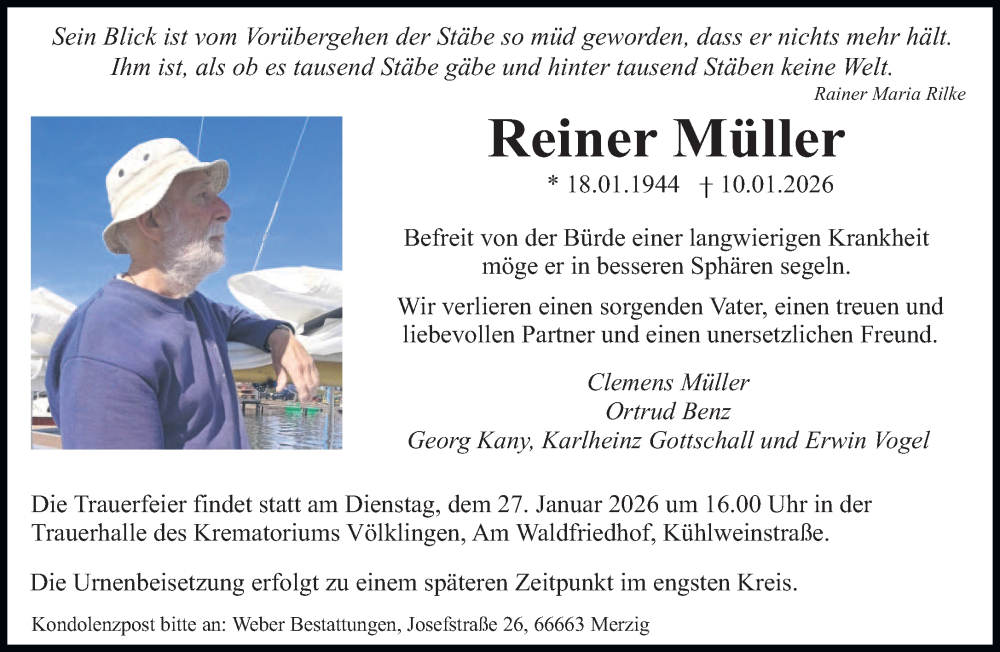  Traueranzeige für Reiner Müller vom 17.01.2026 aus saarbruecker_zeitung