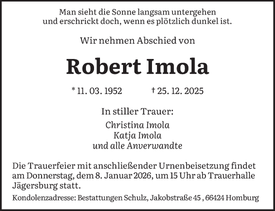 Traueranzeige von Robert Imola von saarbruecker_zeitung