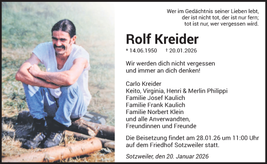 Traueranzeige von Rolf Kreider von saarbruecker_zeitung