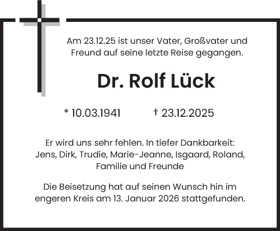 Traueranzeige von Rolf Lück von saarbruecker_zeitung