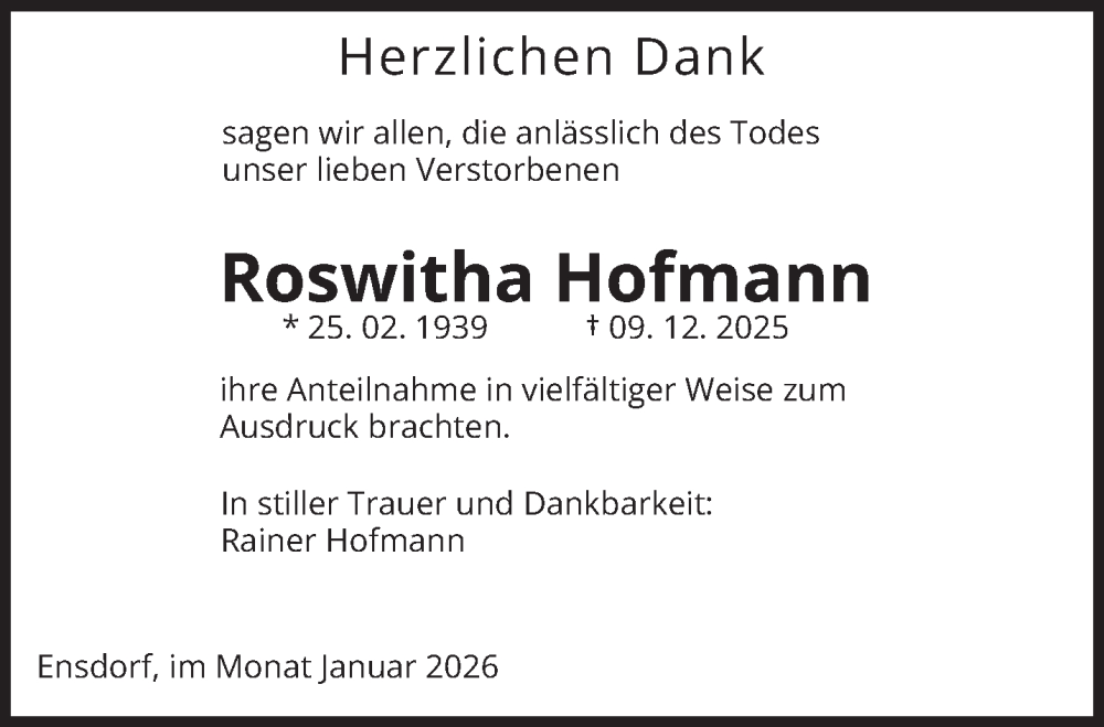  Traueranzeige für Roswitha Hofmann vom 03.01.2026 aus saarbruecker_zeitung