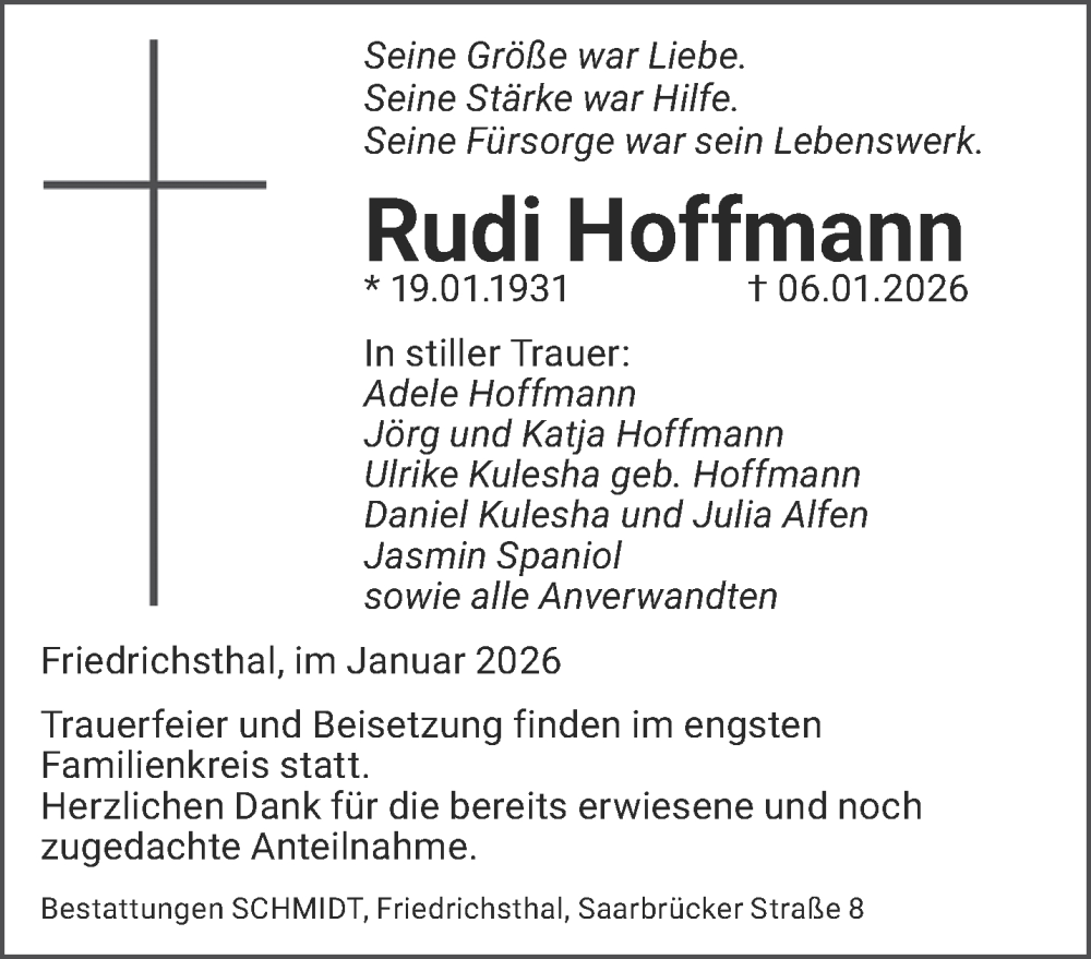  Traueranzeige für Rudi Hoffmann vom 10.01.2026 aus saarbruecker_zeitung