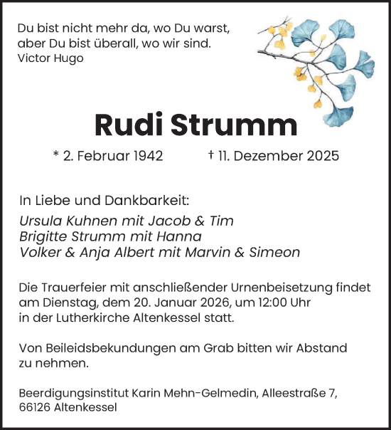 Traueranzeige von Rudi Strumm von saarbruecker_zeitung