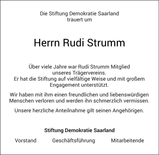 Traueranzeige von Rudi Strumm von saarbruecker_zeitung