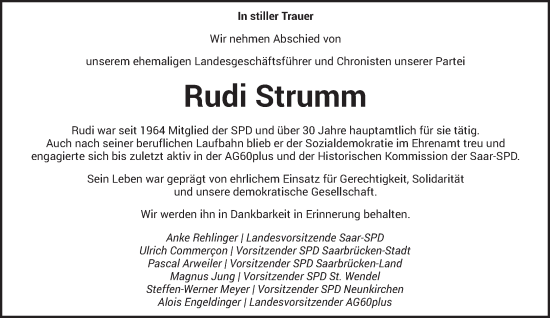 Traueranzeige von Rudi Strumm von saarbruecker_zeitung