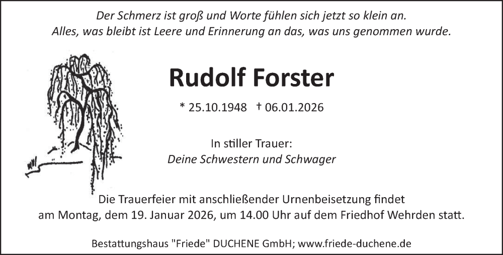  Traueranzeige für Rudolf Forster vom 10.01.2026 aus saarbruecker_zeitung