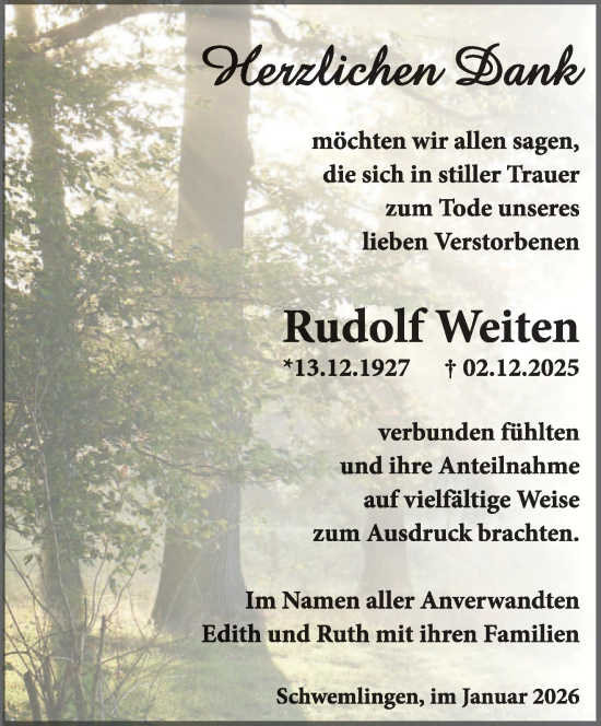 Traueranzeige von Rudolf Weiten von saarbruecker_zeitung