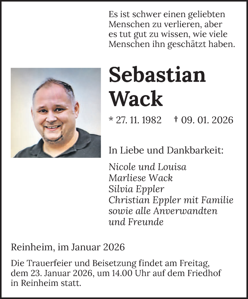  Traueranzeige für Sebastian Wack vom 17.01.2026 aus saarbruecker_zeitung