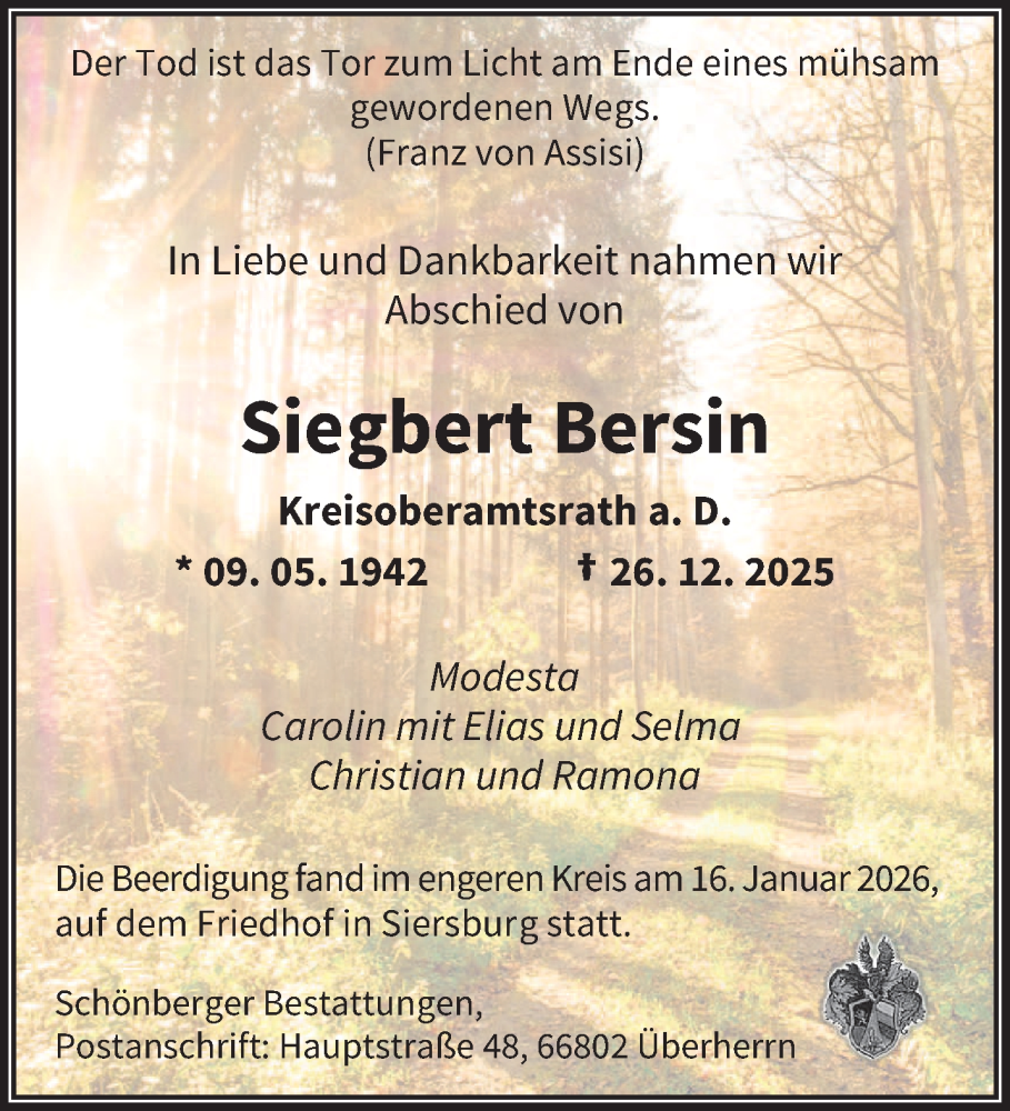  Traueranzeige für Siegbert Bersin vom 24.01.2026 aus saarbruecker_zeitung