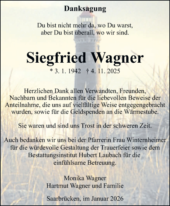 Traueranzeige von Siegfried Wagner von saarbruecker_zeitung