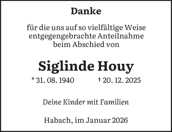 Traueranzeige von Siglinde Houy von saarbruecker_zeitung