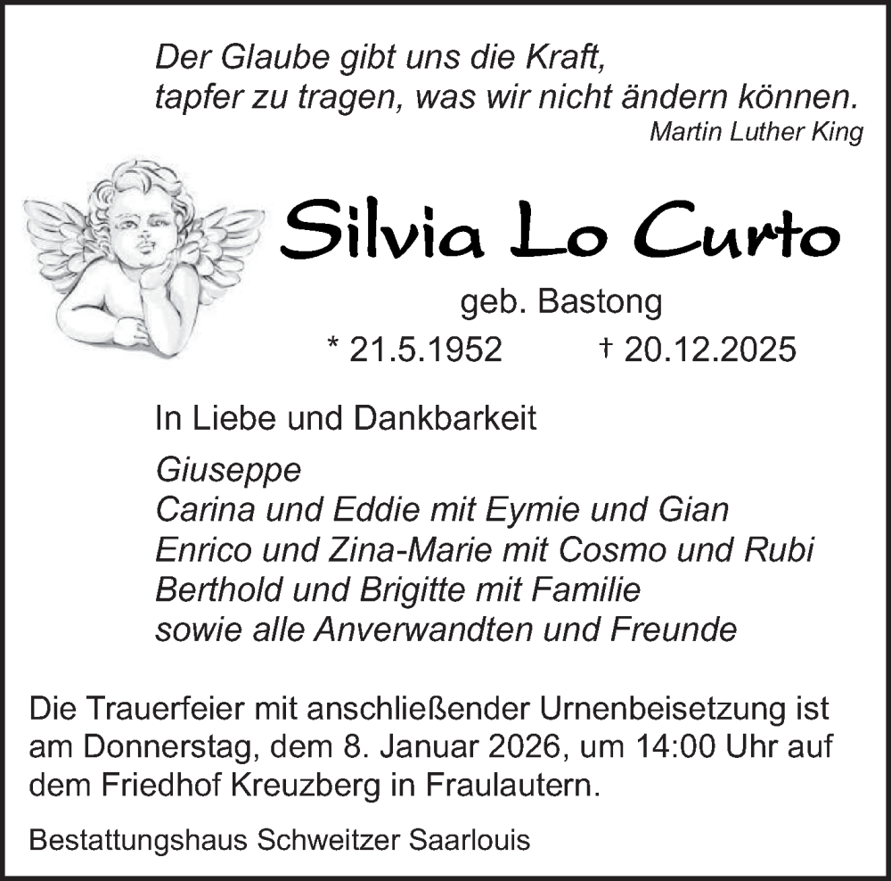 Traueranzeige für Silvia Lo Curto vom 03.01.2026 aus saarbruecker_zeitung