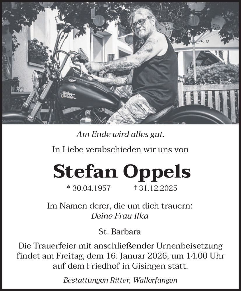  Traueranzeige für Stefan Oppels vom 10.01.2026 aus saarbruecker_zeitung