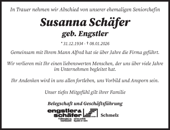 Traueranzeige von Susanna Schäfer von saarbruecker_zeitung