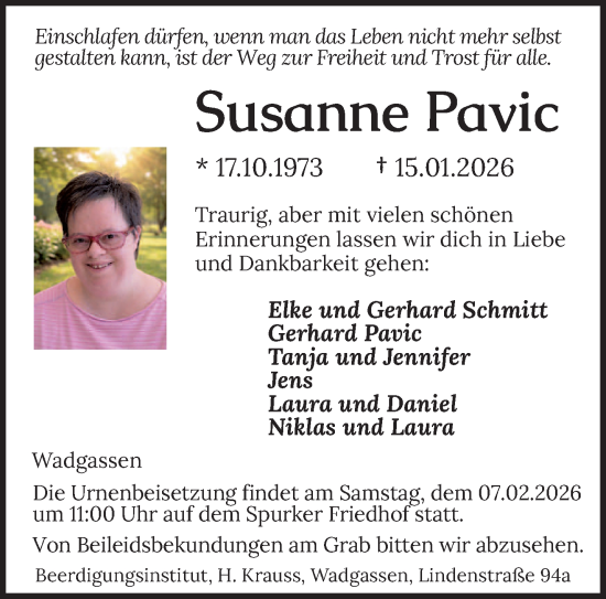 Traueranzeige von Susanne Pavic von saarbruecker_zeitung