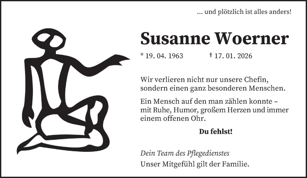  Traueranzeige für Susanne Woerner vom 31.01.2026 aus saarbruecker_zeitung