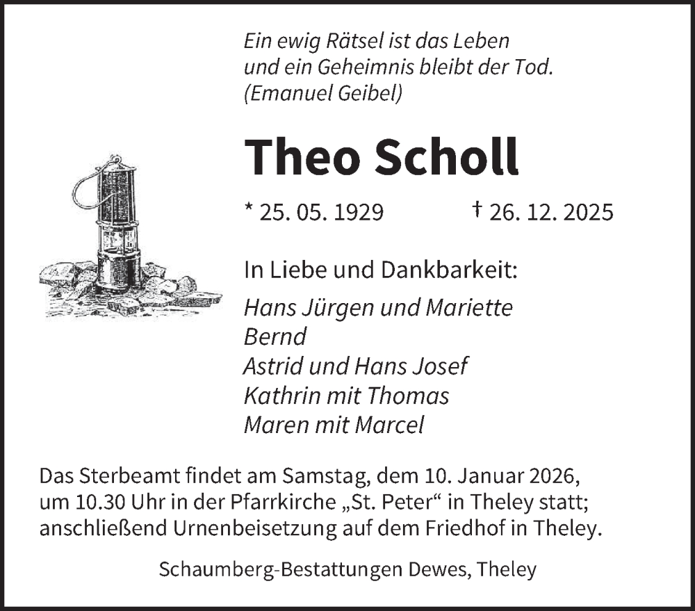  Traueranzeige für Theo Scholl vom 03.01.2026 aus saarbruecker_zeitung