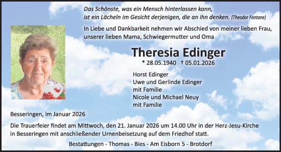 Traueranzeige von Theresia Edinger von saarbruecker_zeitung