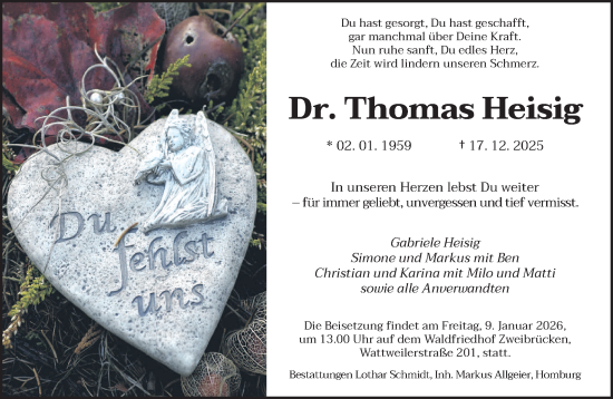 Traueranzeige von Thomas Heisig von saarbruecker_zeitung