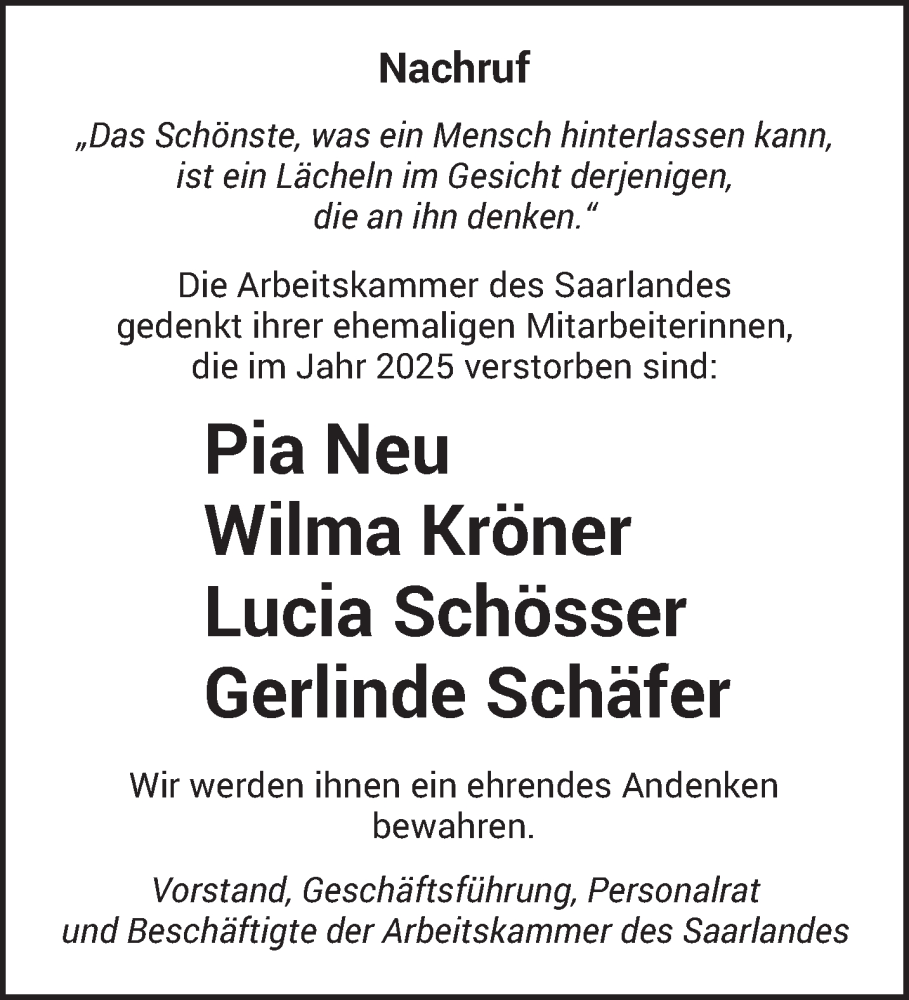  Traueranzeige für Totentafel vom 17.01.2026 vom 17.01.2026 aus saarbruecker_zeitung